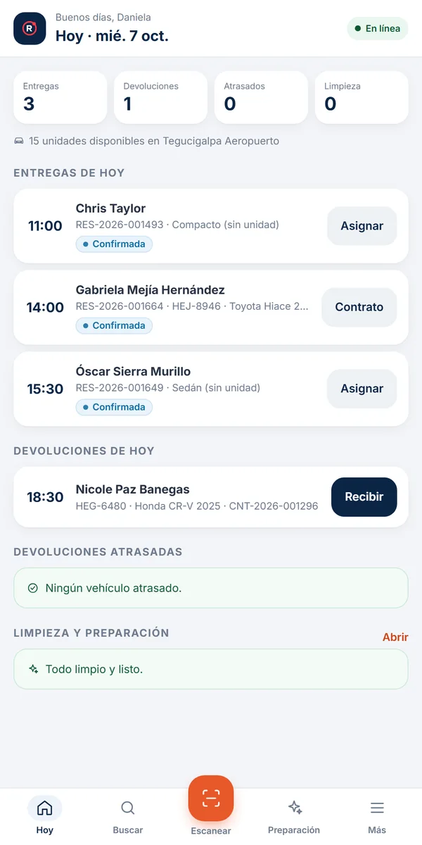 App operativa de RentOS en el teléfono del agente