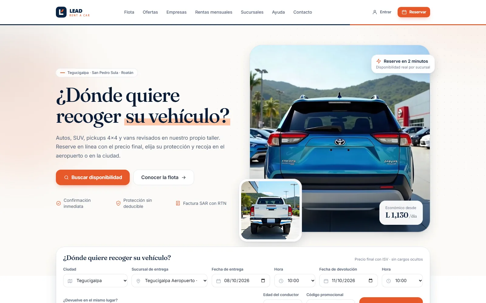 Captura real: Sitio de reservas